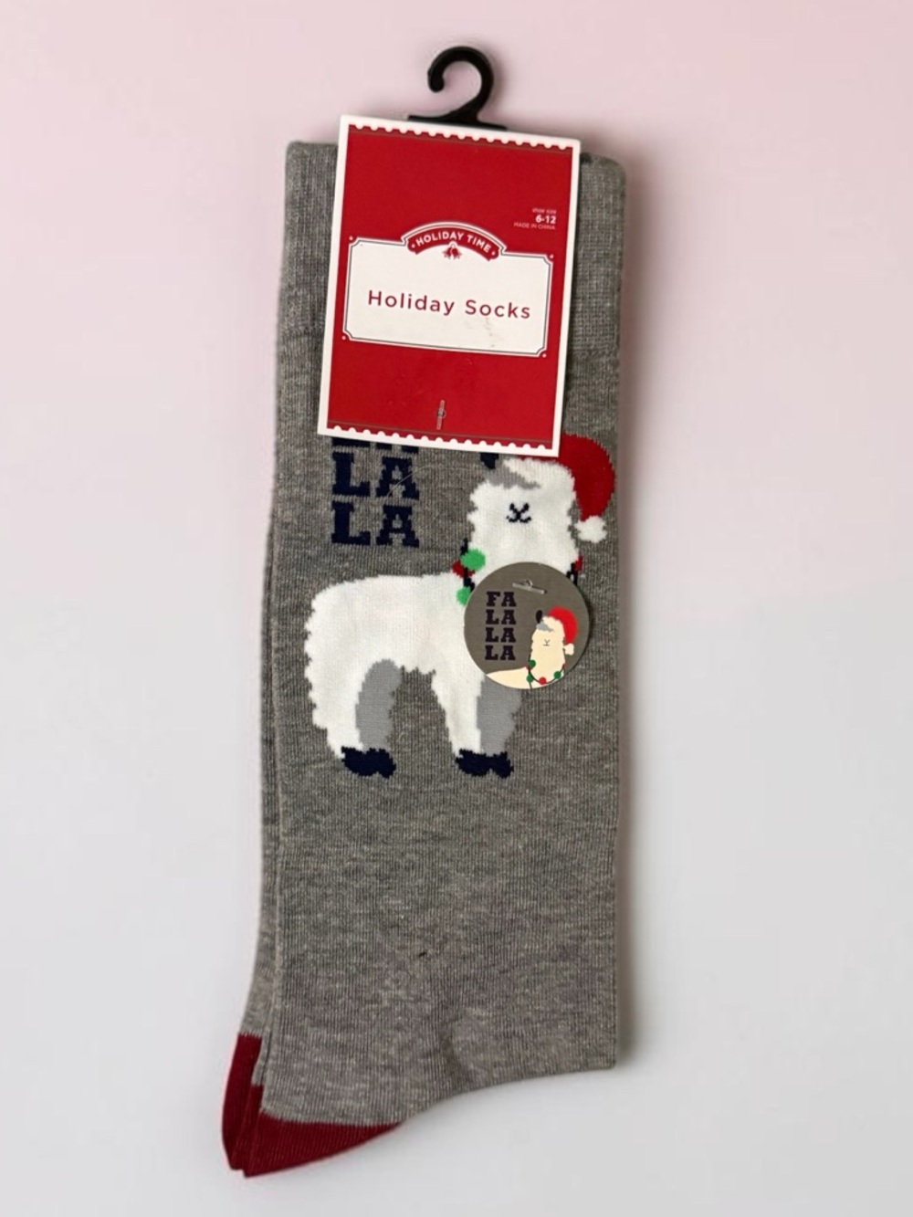 Holiday Llama Pattern Gray & Red Socks